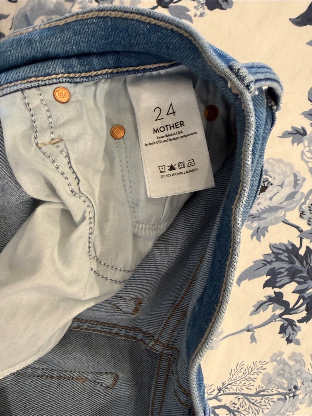 MOTHER The Tripper Ankle Fray Blue Straight-Leg Jeans with Back Pocket M Stitch - Picture 4 of 5